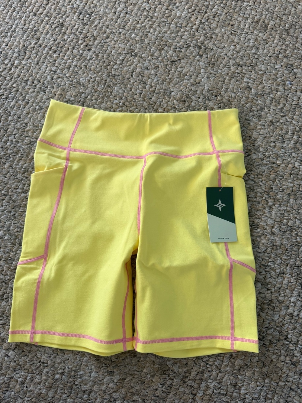 Tuckernuck TNUCK Sport Ava Compression Bike Shorts Yellow Pink Stitching NWT  M